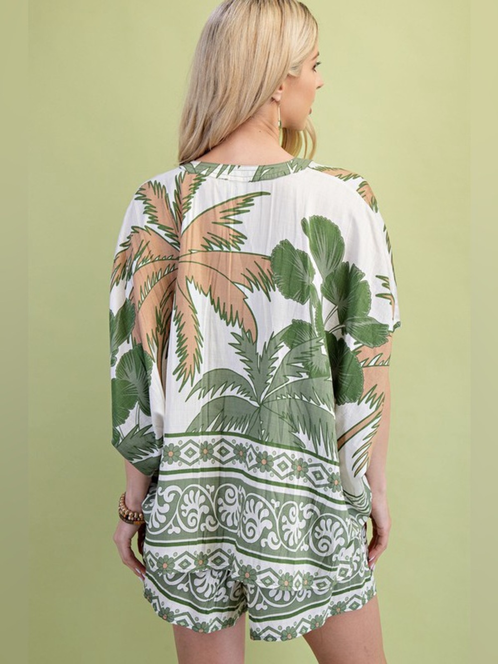 Green Palm Print Poncho Top - Picture 8 of 8
